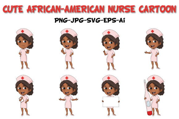 African-American Nurse Cartoon Character Graphics